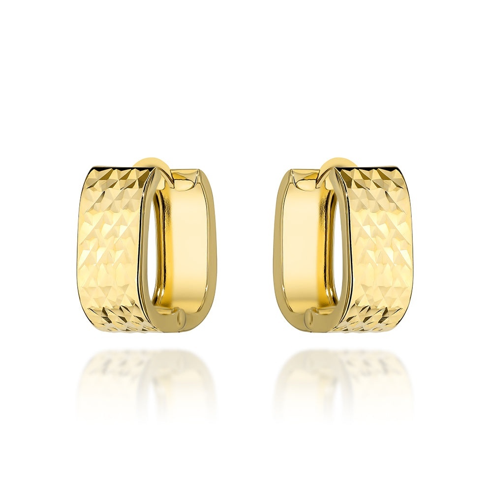 Cercei Aur 14K Dreptunghiulari Diamentați cu Bandă Lată (Greutate: 1.53)