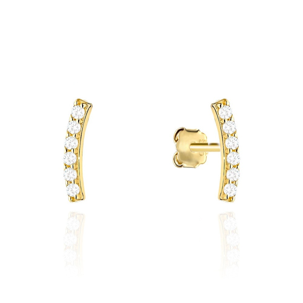 Cercei din Aur 14K de Tip Tijă Rotunjită Decorate cu Zirconii (Greutate: 0.85)