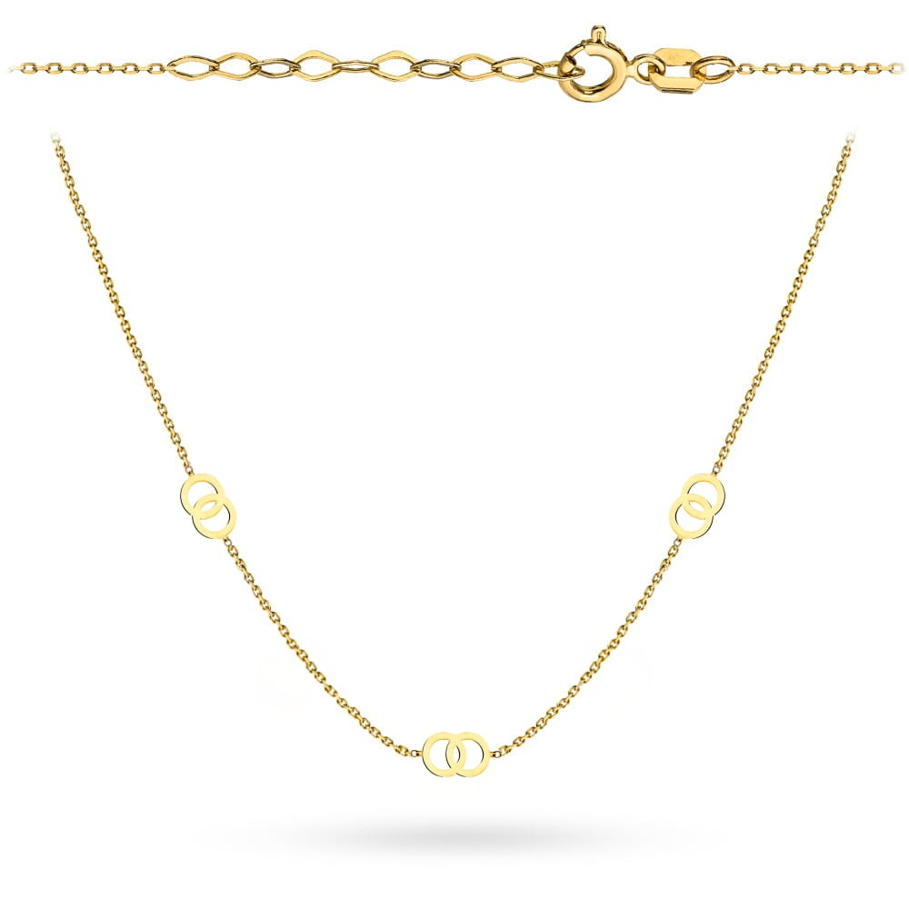 Colier Aur 14K Super Ușor cu Trei Inele Împletite (Greutate: 0.83)