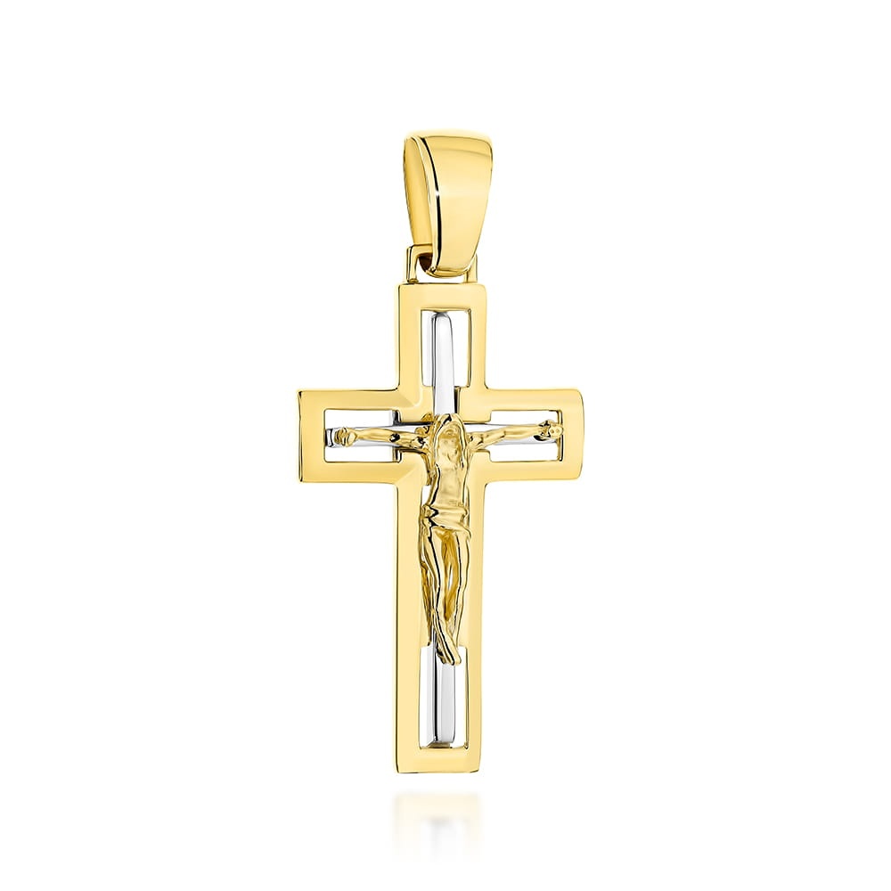 Cruce Din Aur 14K Cu Isus Răstignit, În Două Culori (Greutate: 6.90)