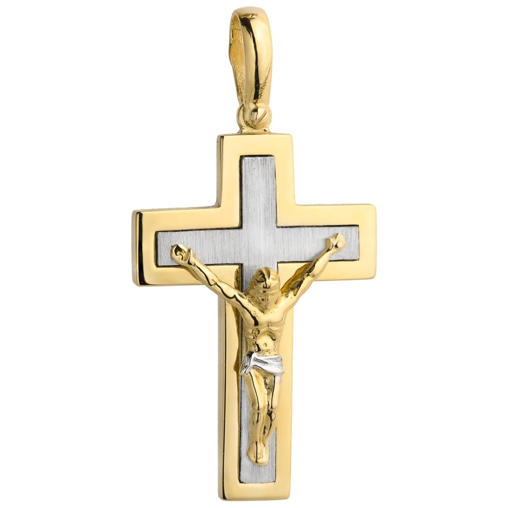 Cruce Mare Din Aur Cu Chipul Lui Isus, Două Culori (Greutate: 7.71)