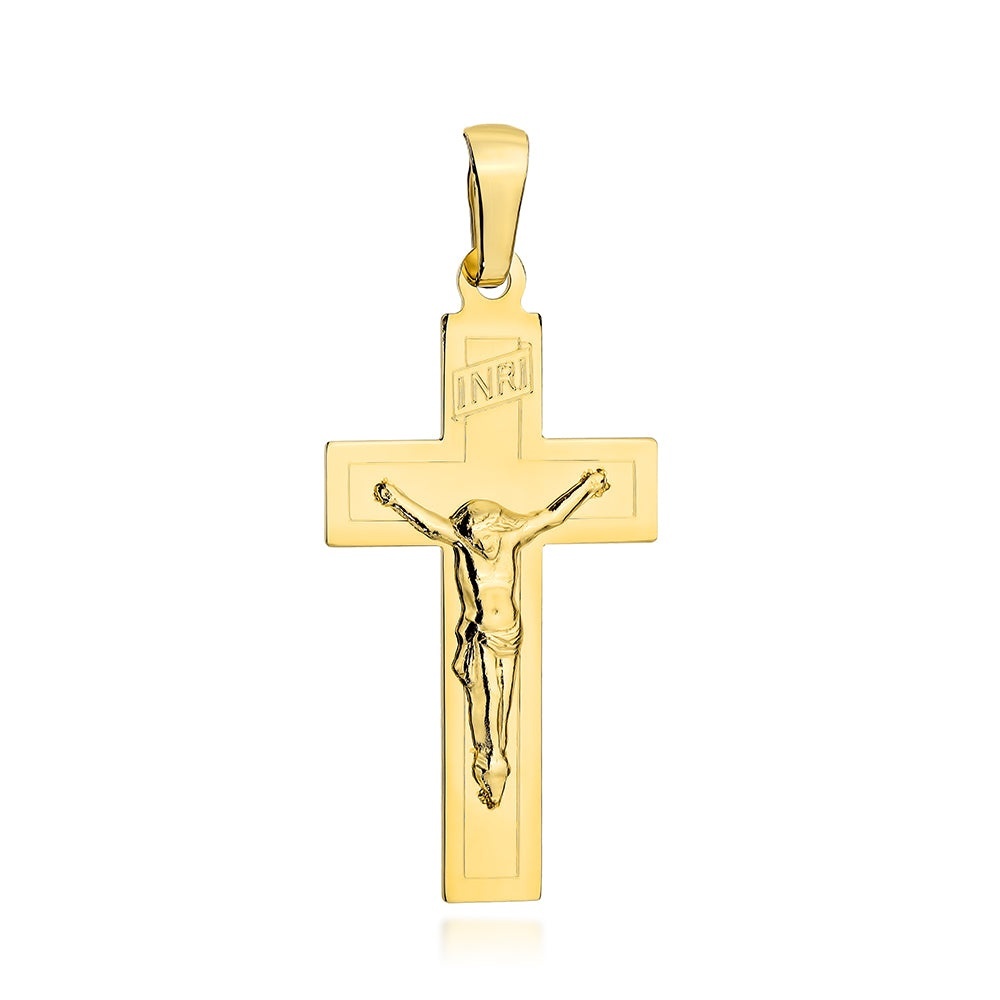 Cruciuliță Aur 14K Strălucitoare cu Isus Crucificat (Greutate: 1.03)
