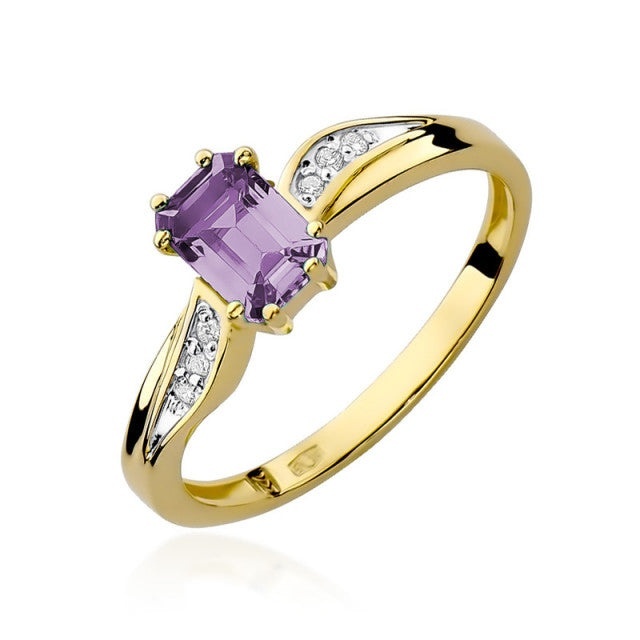 Inel Aur 14K cu Ametist 0.50 ct si Diamante Naturale 0.03 ct (Varianta: Galben)