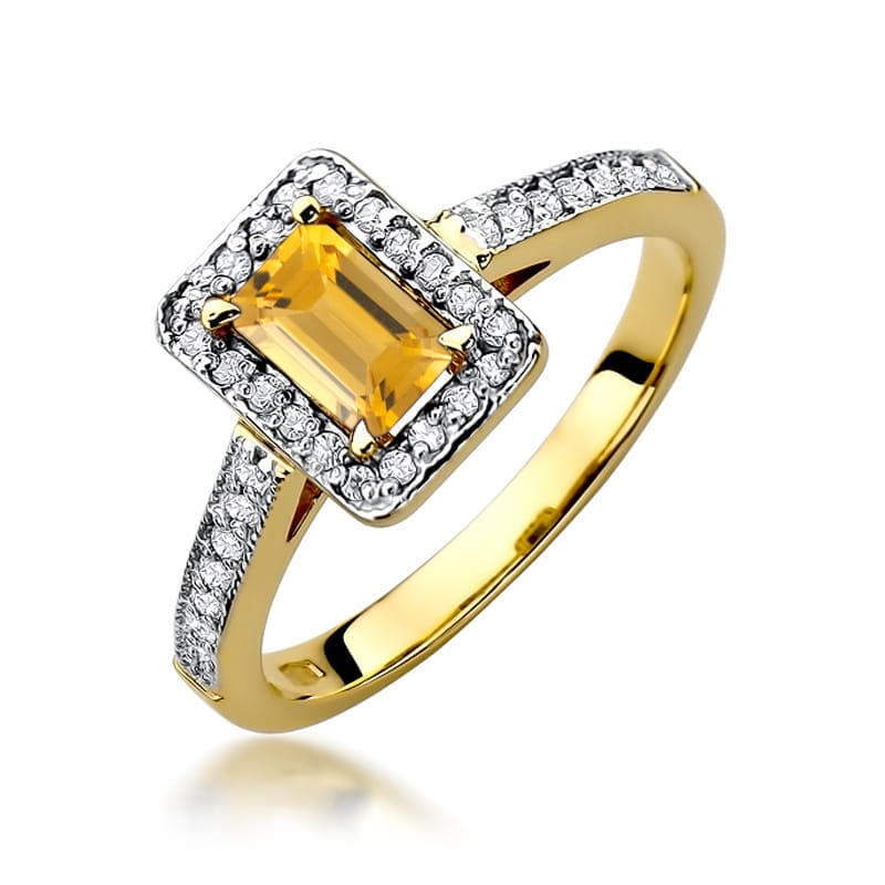 Inel Aur 14K cu Citrin 0.60 ct si Diamante Naturale 0.22 ct (Varianta: Galben)