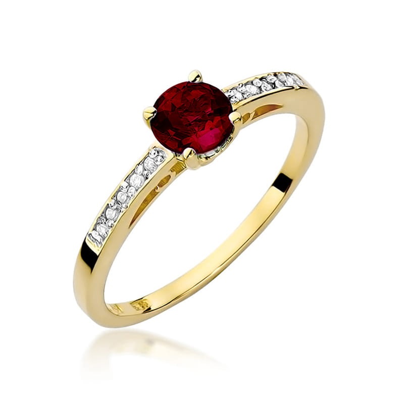Inel Aur 14K cu Granat 0.60 ct si Diamante Naturale 0.05 ct (Varianta: Galben)