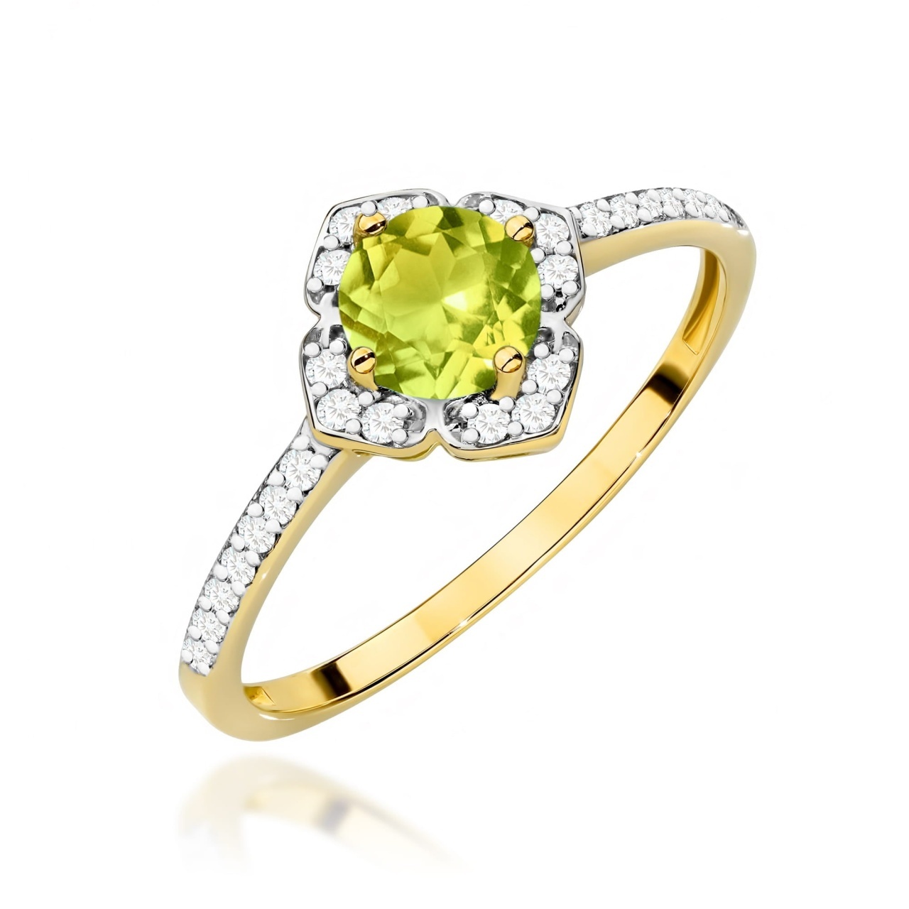 Inel Aur 14K cu Peridot 0.60 ct si Diamante Naturale 0.13 ct (Varianta: Galben)
