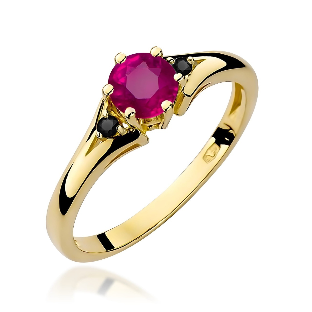 Inel Aur 14K cu Rhodolite 0.60 ct si Diamante Naturale Negre 0.03 ct (Varianta: Galben)