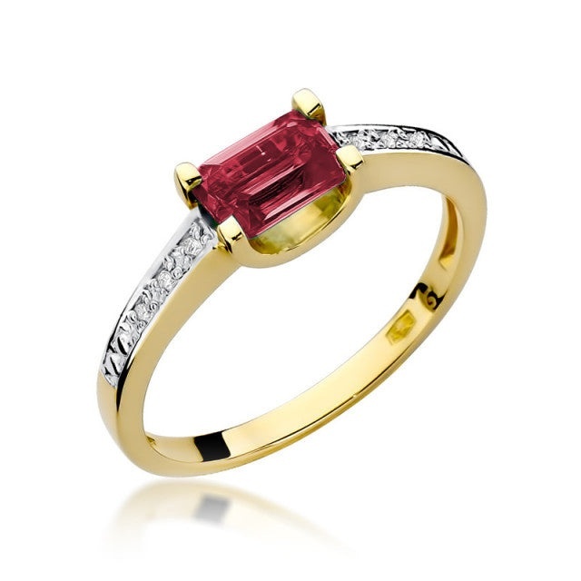 Inel Aur 14K cu Rubin 0.80 ct si Diamante Naturale 0.03 ct (Varianta: Galben)
