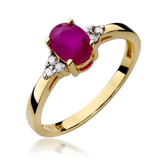 Inel Aur 14K cu Rubin 1.00 ct si Diamante Naturale 0.05 ct (Varianta: Galben)