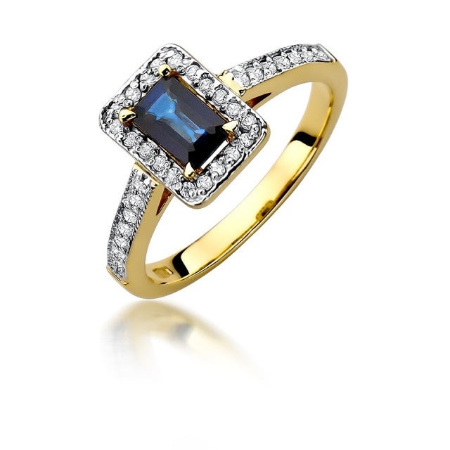 Inel Aur 14K cu Safir 0.60 ct si Diamante Naturale 0.22 ct (Varianta: Galben)