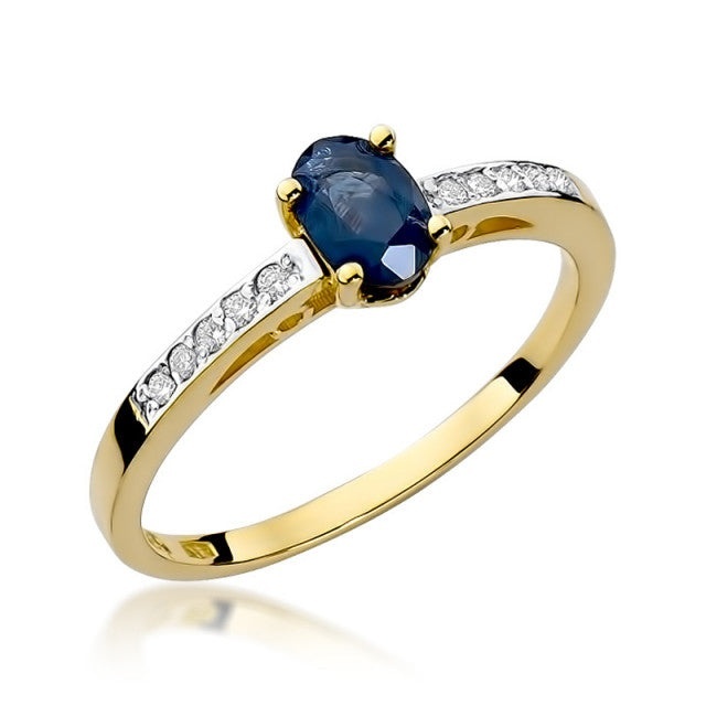 Inel Aur 14K cu Safir 0.70 ct si Diamante Naturale 0.05 ct (Varianta: Galben)