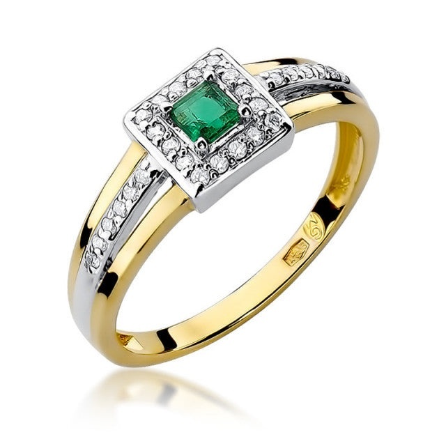 Inel Aur 14K cu Smarald 0.15 ct si Diamante Naturale 0.14 ct (Varianta: Galben)