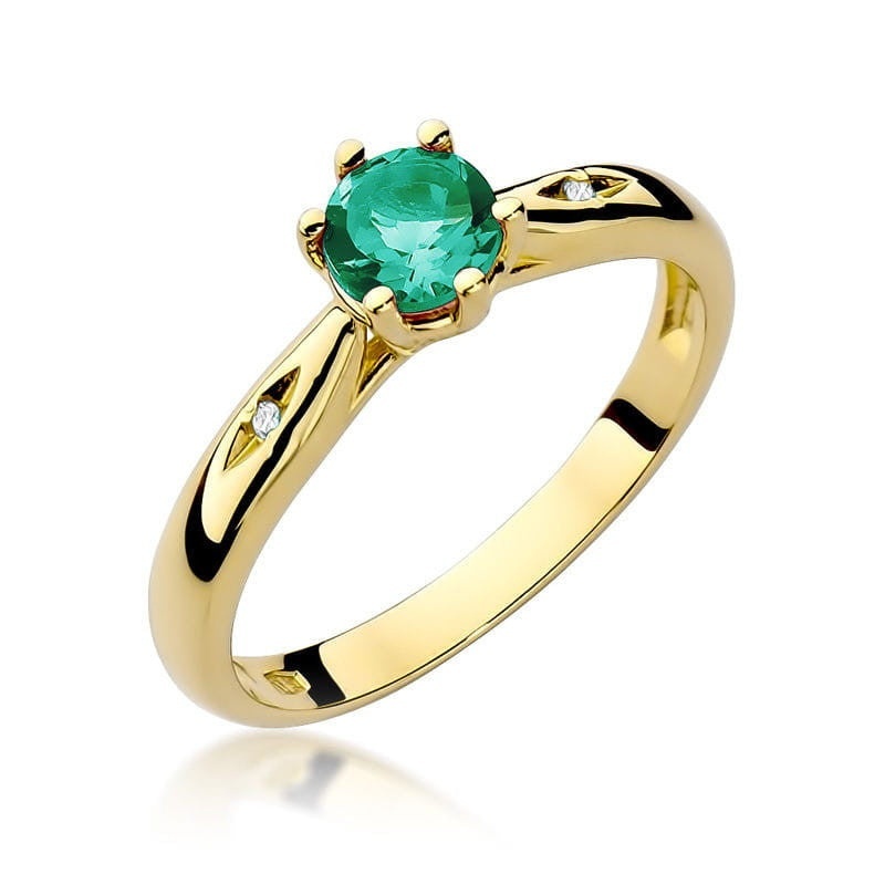 Inel Aur 14K cu Smarald 0.50 ct si Diamante Naturale 0.01 ct (Varianta: Galben)