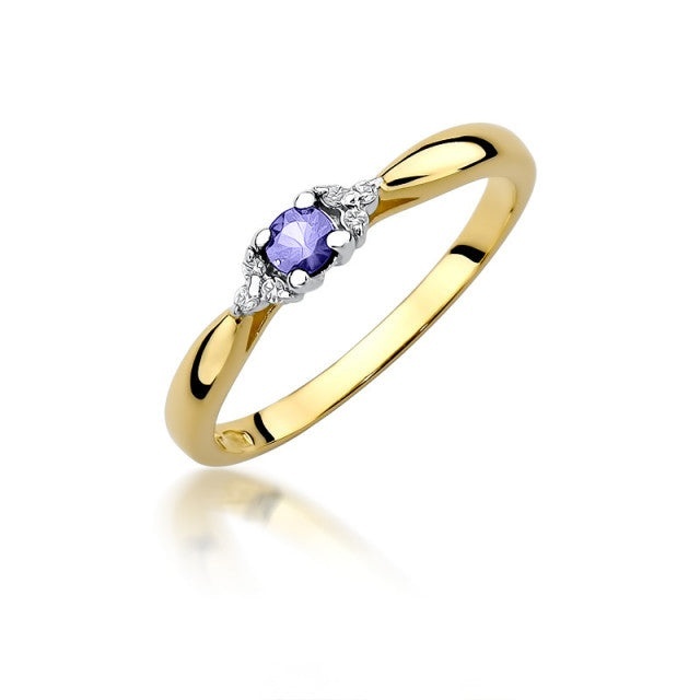 Inel Aur 14K cu Tanzanit 0.15 ct si Diamante Naturale 0.03 ct (Varianta: Galben)