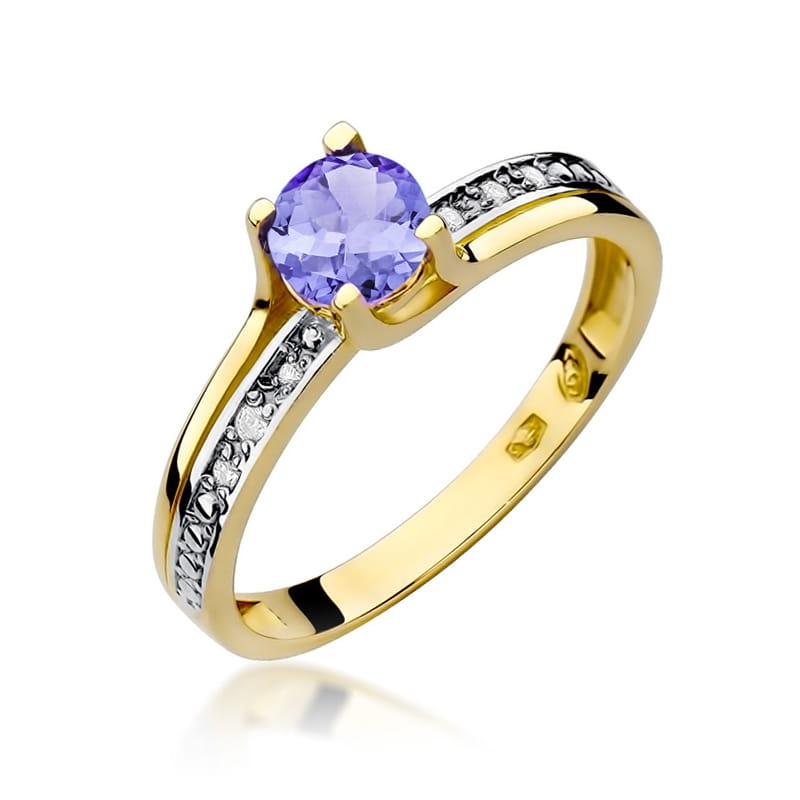 Inel Aur 14K cu Tanzanit 0.50 ct si Diamante Naturale 0.03 ct (Varianta: Alb)