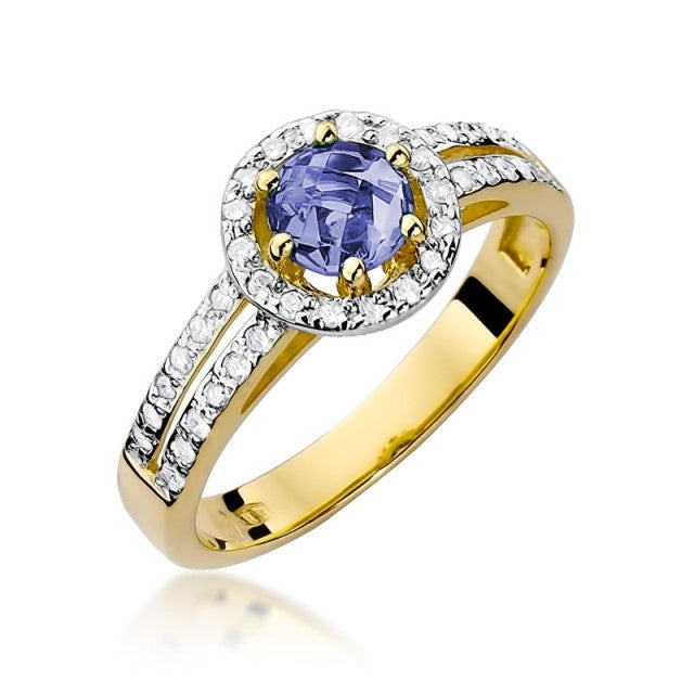 Inel Aur 14K cu Tanzanit 0.50 ct si Diamante Naturale 0.20 ct (Varianta: Galben)
