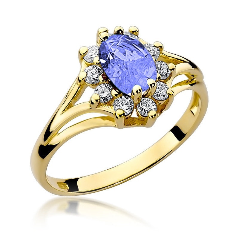 Inel Aur 14K cu Tanzanit 0.70 ct si Diamante Naturale 0.30 ct (Varianta: Galben)