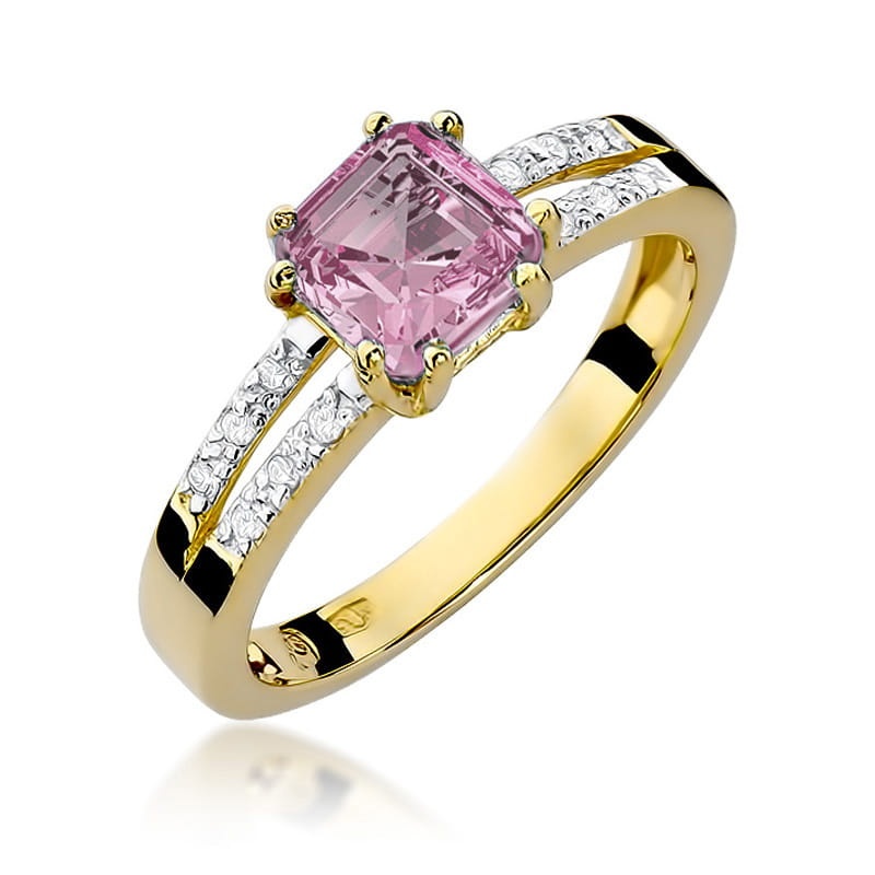 Inel Aur 14K cu Topaz Roz 1.10 ct si Diamante Naturale 0.06 ct (Varianta: Galben)