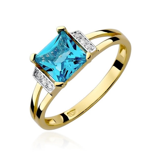 Inel Aur 14K cu Topaz Swiss 1.40 ct si Diamante Naturale 0.03 ct (Varianta: Alb)
