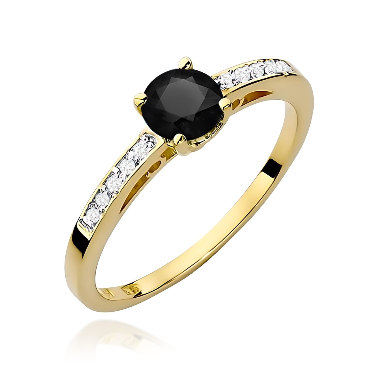 Inel Aur 9K cu Diamante Naturale Albe si Negre 0.55 ct (Varianta: Galben)