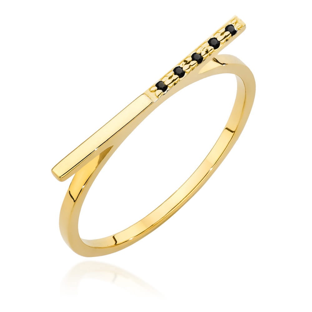 Inel Aur 9K cu Diamante Naturale Negre 0.03 ct (Varianta: Galben)