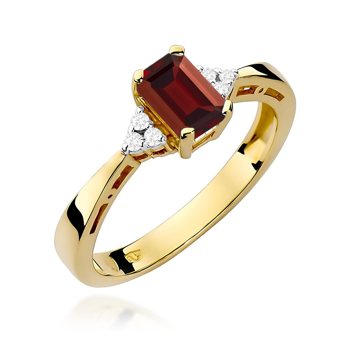 Inel Aur 9K cu Granat 0.70 ct si Diamante Naturale 0.03 ct (Varianta: Galben)