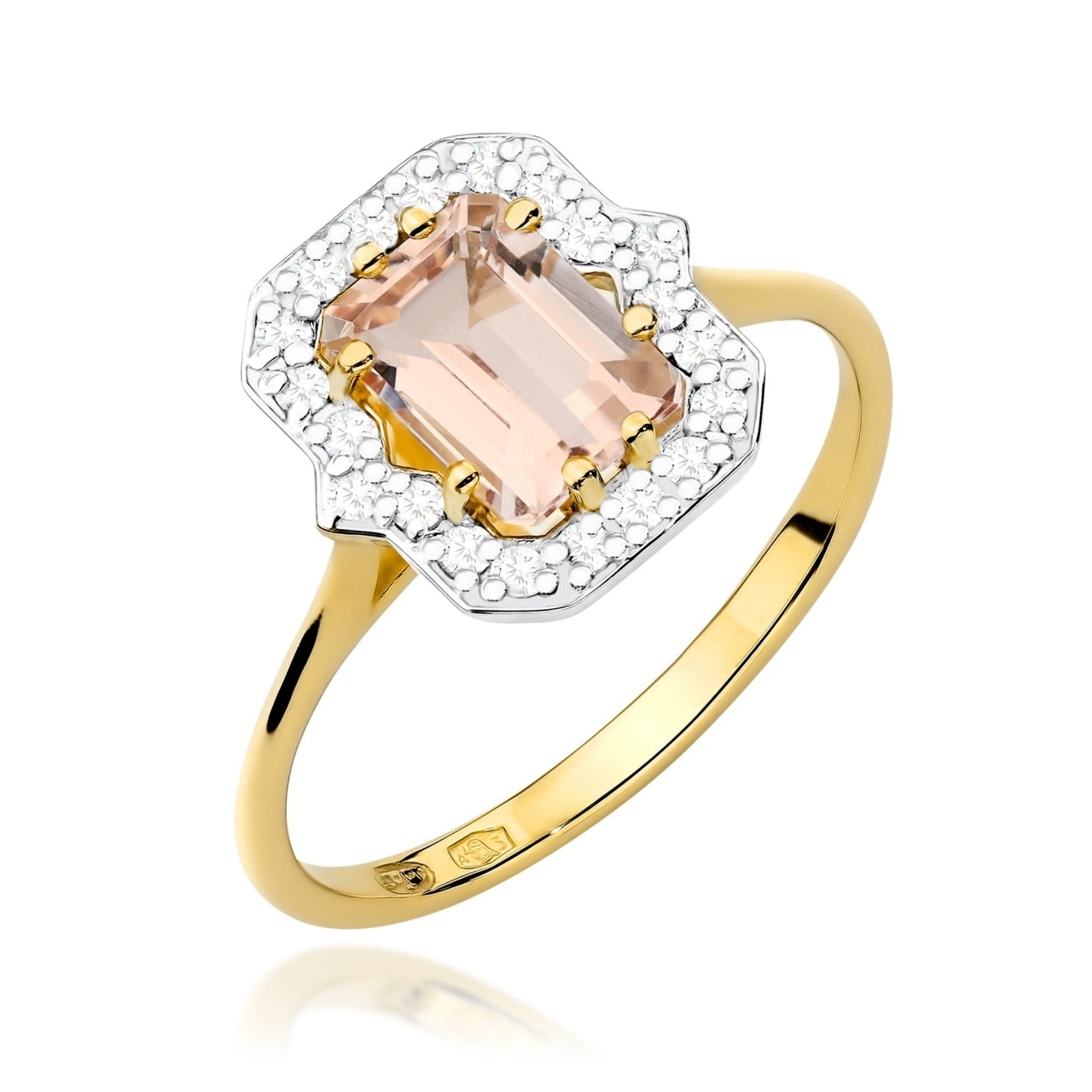 Inel Aur 9K cu Morganit 1.00 ct si Diamante Naturale 0.17 ct (Varianta: Galben)