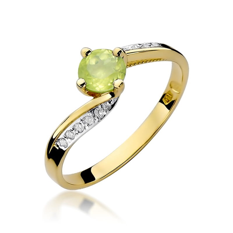 Inel Aur 9K cu Peridot 0.60 ct si Diamante Naturale 0.05 ct (Varianta: Galben)