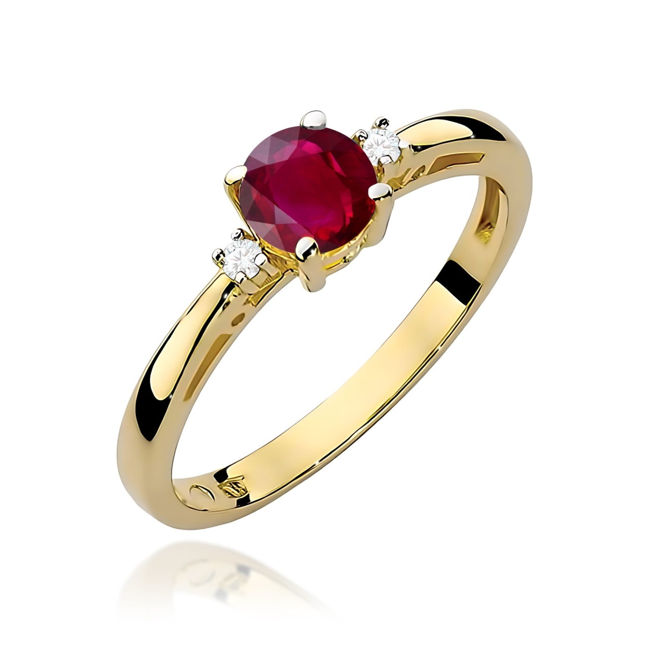 Inel Aur 9K cu Rubin 0.60 ct si Diamante Naturale 0.03 ct (Varianta: Galben)