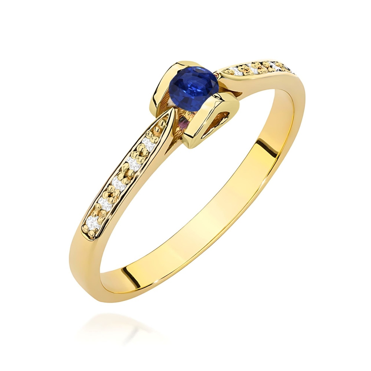 Inel Aur 9K cu Safir 0.15 ct si Diamante Naturale 0.05 ct (Varianta: Galben)