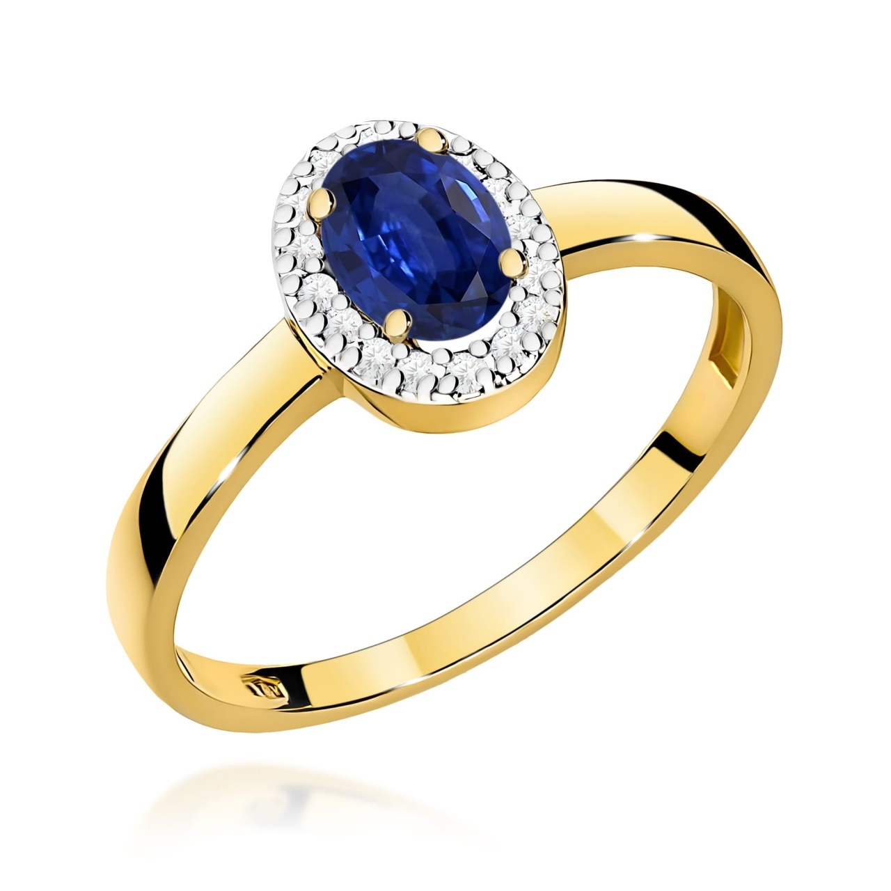 Inel Aur 9K cu Safir 0.70 ct si Diamante Naturale 0.08 ct (Varianta: Galben)