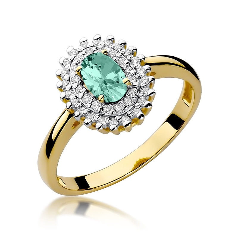 Inel Aur 9K cu Smarald 0.40 ct si Diamante Naturale 0.20 ct (Varianta: Galben)