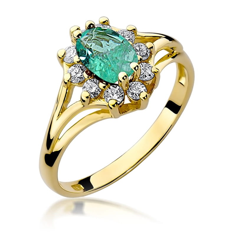 Inel Aur 9K cu Smarald 0.80 ct si Diamante Naturale 0.30 ct (Varianta: Galben)