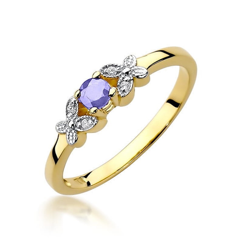 Inel Aur 9K cu Tanzanit 0.15 ct si Diamante Naturale 0.02 ct (Varianta: Galben)