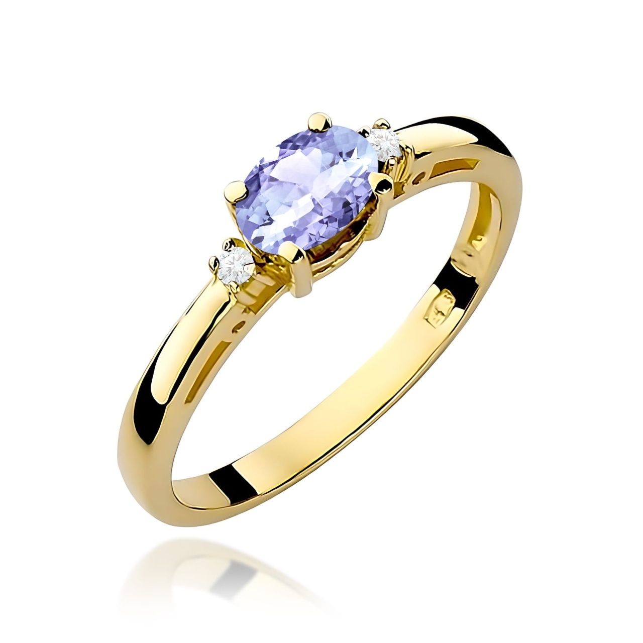 Inel Aur 9K cu Tanzanit 0.40 ct si Diamante Naturale 0.03 ct (Varianta: Alb)