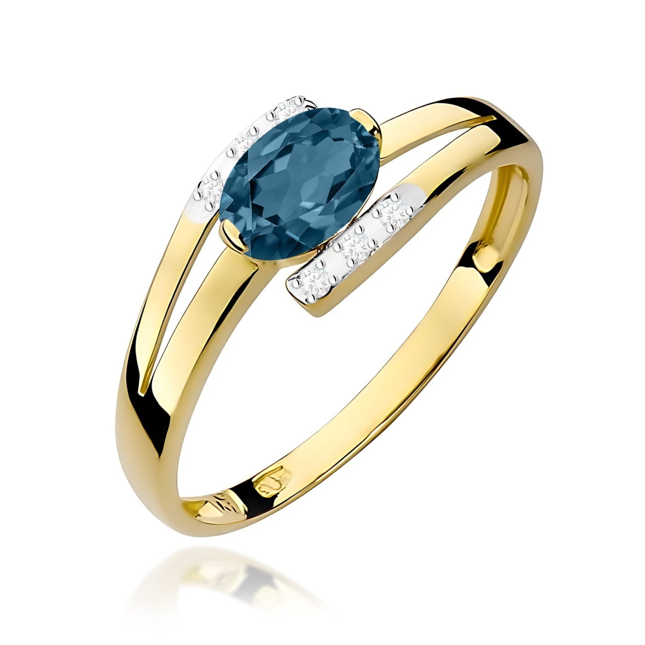 Inel Aur 9K cu Topaz London Blue 0.50 ct si Diamante Naturale 0.05 ct (Varianta: Alb)