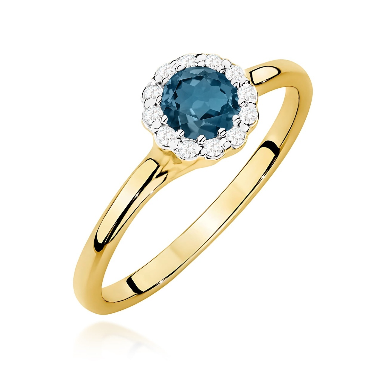 Inel Aur 9K cu Topaz London Blue 0.50 ct si Diamante Naturale 0.10 ct (Varianta: Galben)