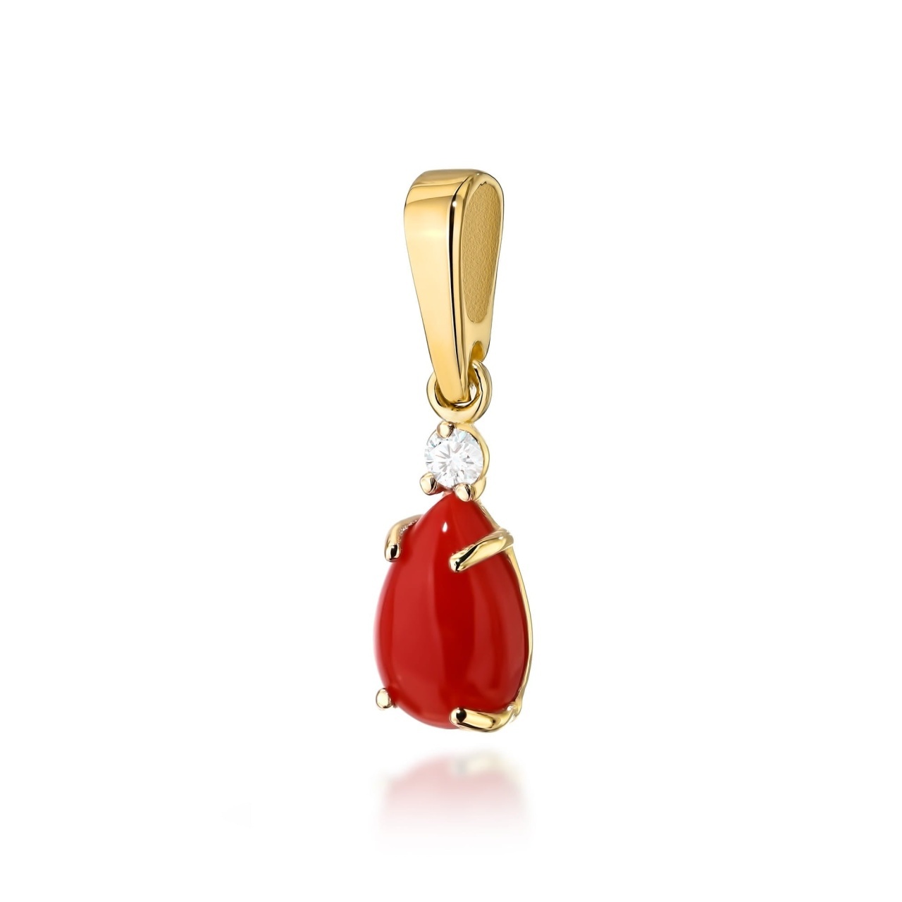 Pandantiv Aur 14K cu Coral 0.65 ct si Diamant Natural 0.03 ct (Varianta: Galben)