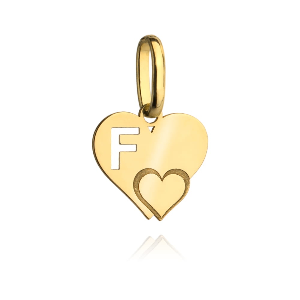 Pandantiv Aur 14k cu Inimioare si Litera F, 10x 15mm (Greutate: 0.32)