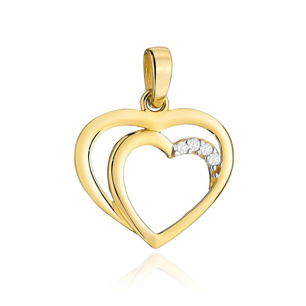 Pandantiv Aur 14k cu Inimioare si Zirconii Albe (Greutate: 0.65)