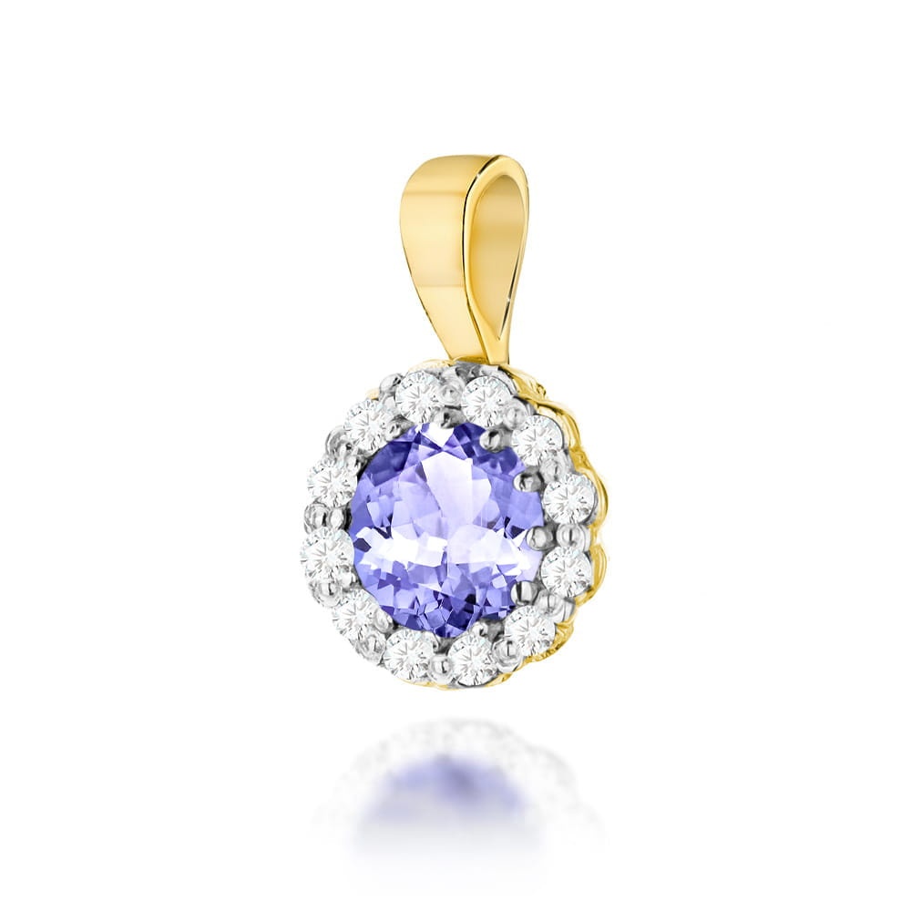 Pandantiv Aur 14K cu Tanzanit 0.50 ct si Diamante Naturale 0.10 ct (Varianta: Galben)