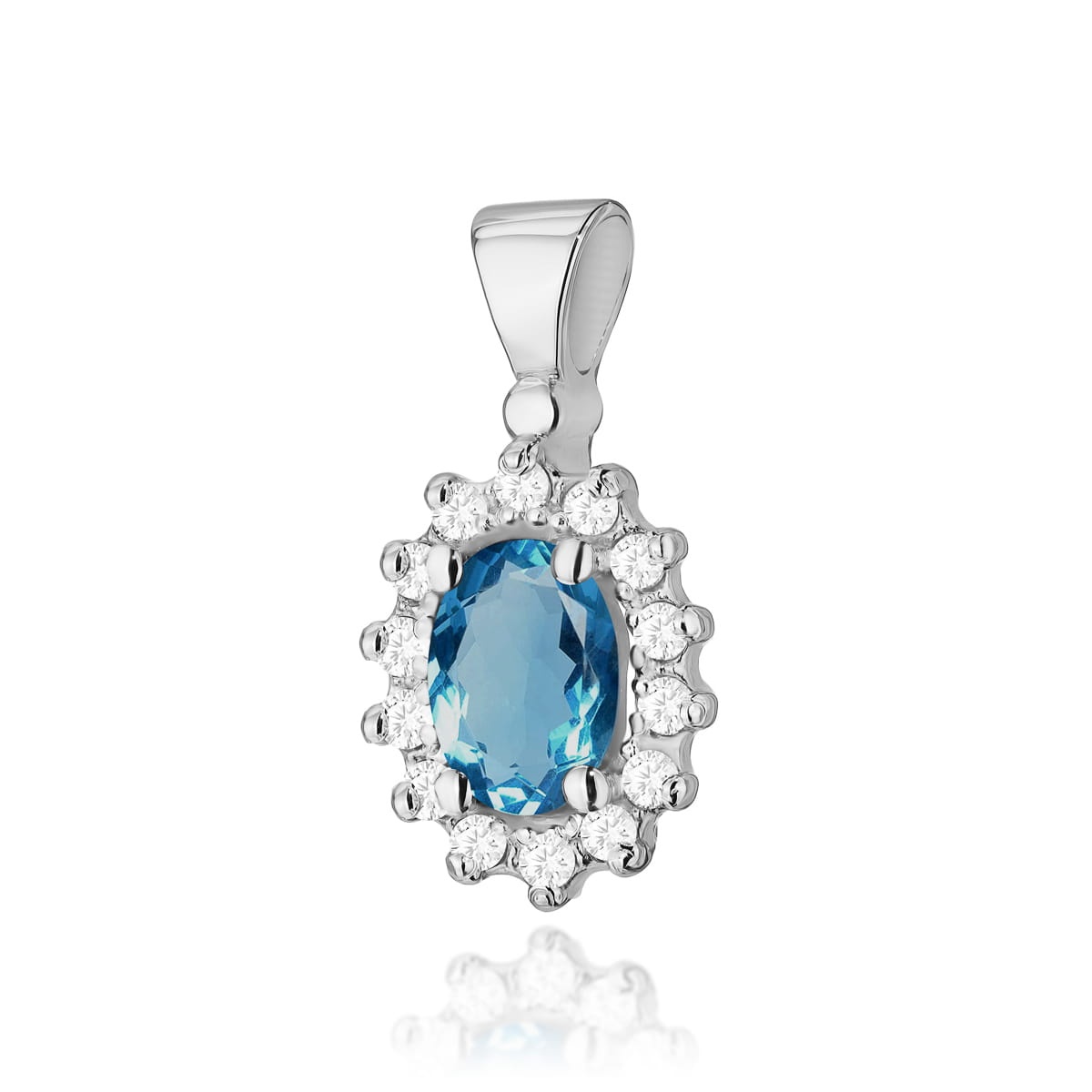 Pandantiv Aur 14K cu Topaz London Blue 0.50 ct si Diamante Naturale 0.12 ct (Varianta: Galben)