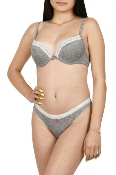 Set sutien semiburetat si chilot tanga, Lemila, gri (Marime chilot: L, Marime cupa: 80A)