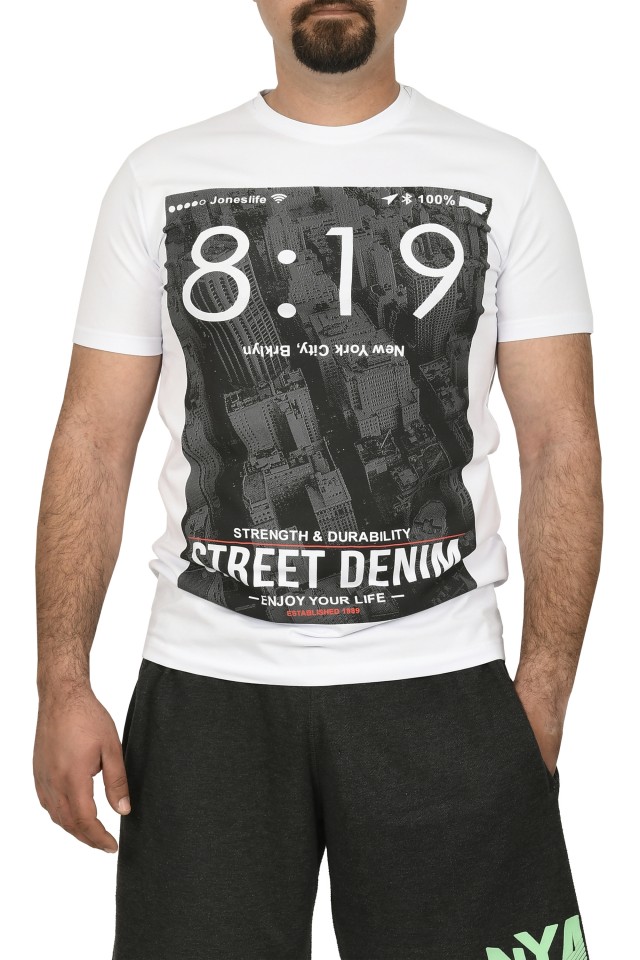 Tricou barbat cu imprimeu Street Denim, alb