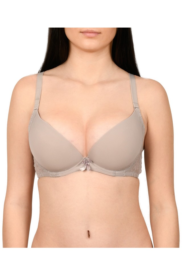Sutien clasic, cu dantela aplicata, Lemila, gri