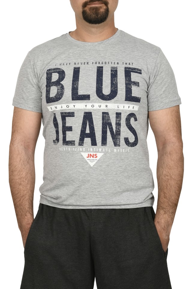 Tricou barbat, imprimeu Blue Jeans, gri