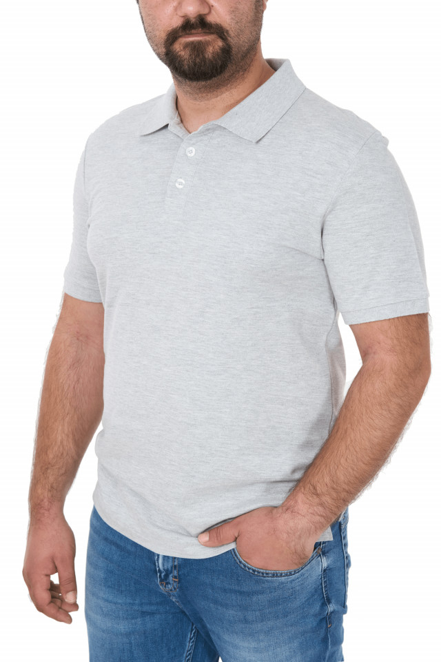 Tricou polo clasic, big size, Patrik, gri melange