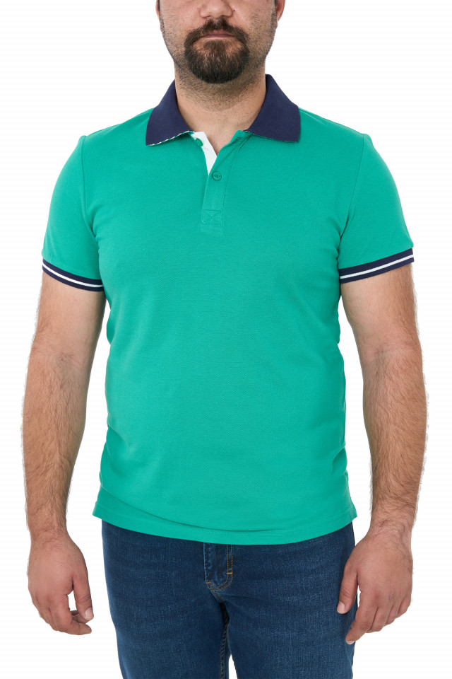 Tricou polo cu garnituri contrastante, Amir, verde pastel
