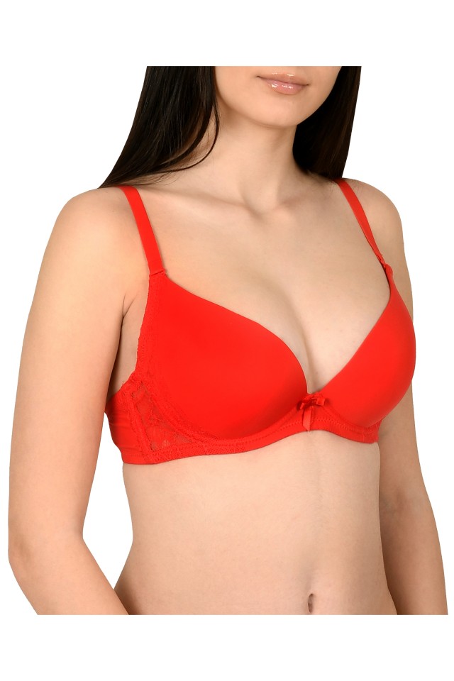 Sutien clasic, cu dantela aplicata, Lemila, rosu