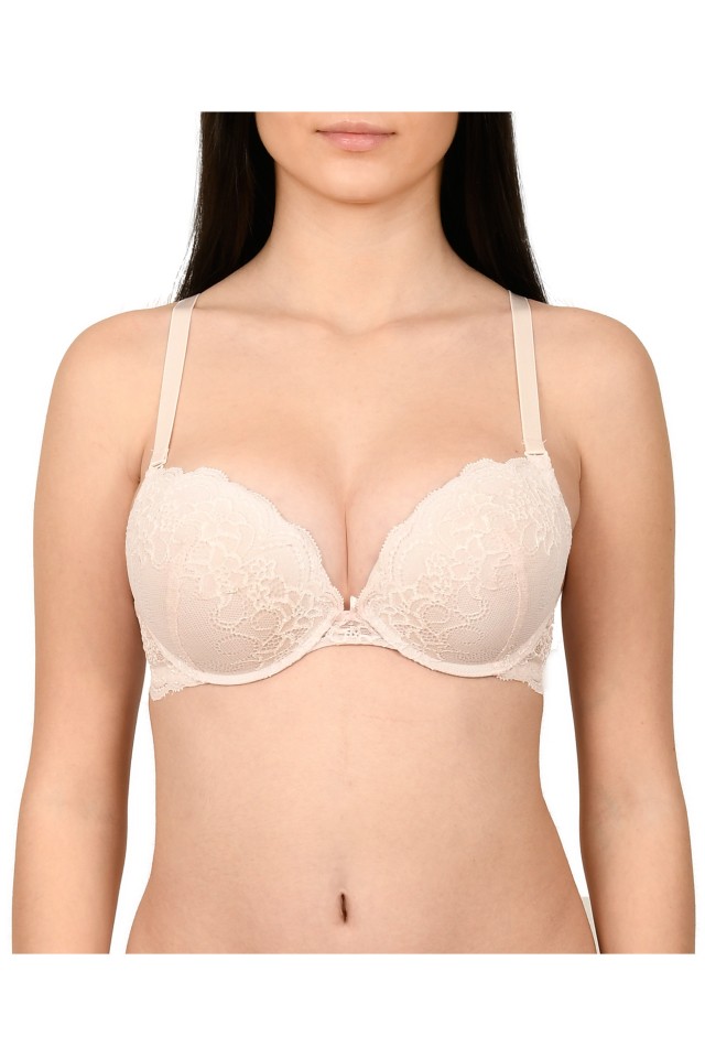 Sutien dantela, cupe buretate, Lemila, roz
